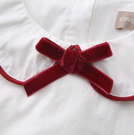One Child Girls Velvet Trim Long Sleeve Blouse - C-29110