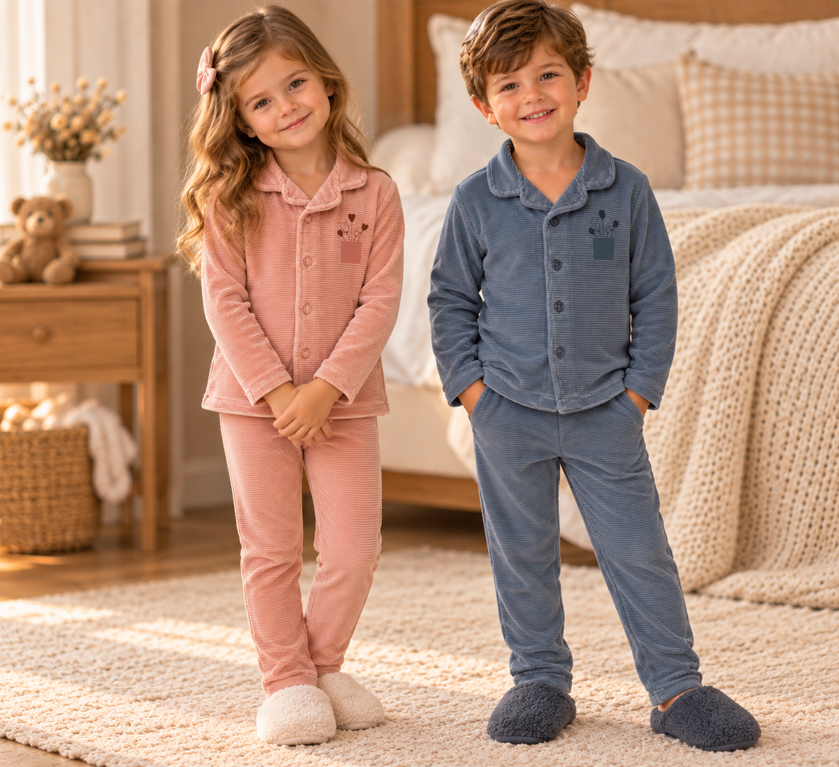Ely's & Co Boys Girls Stripe Grandpa Velour Pajamas - AW26-0032-0034