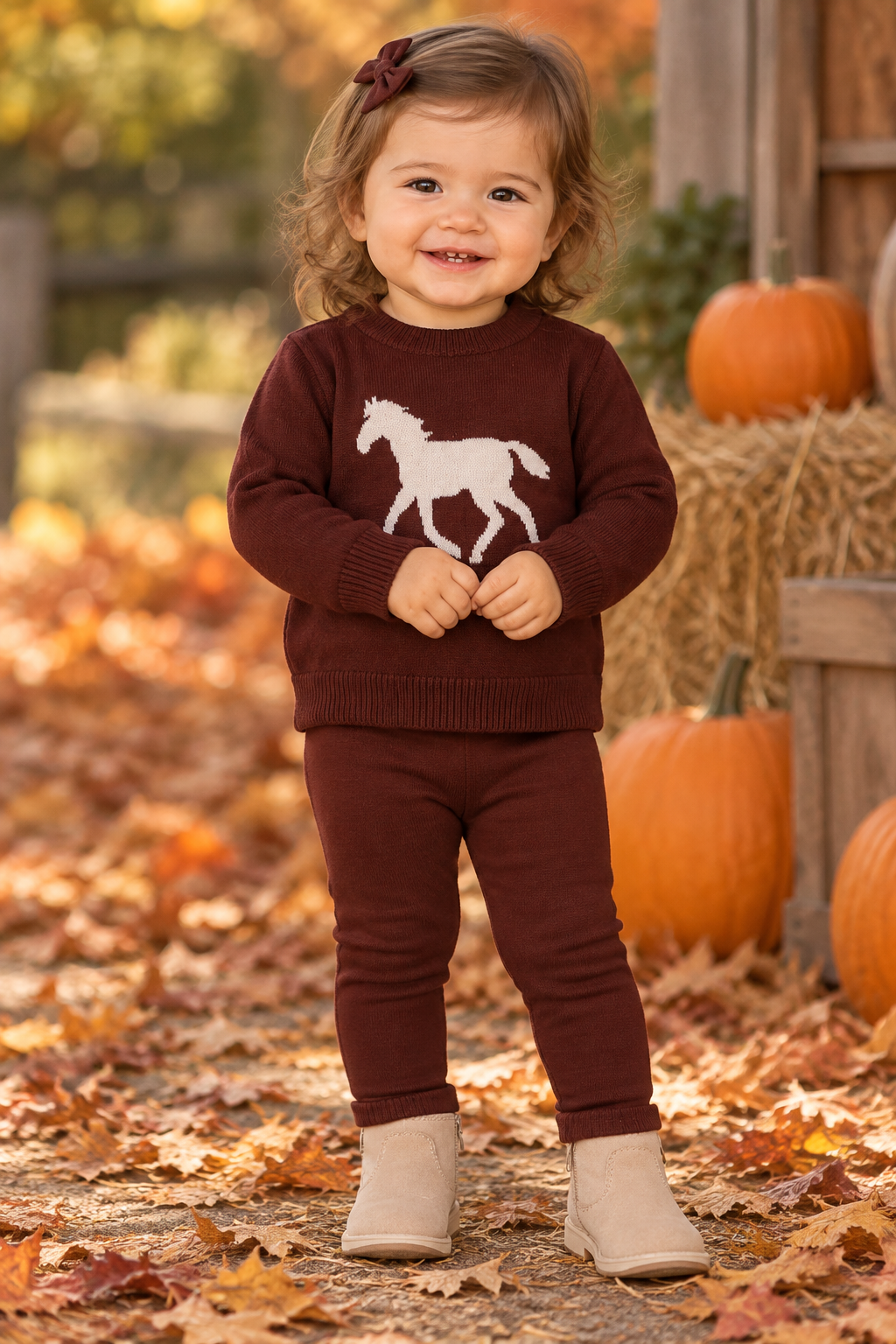 Puddles Baby Girls Jacquard Horse Knit Outfit - WB6CY3064E