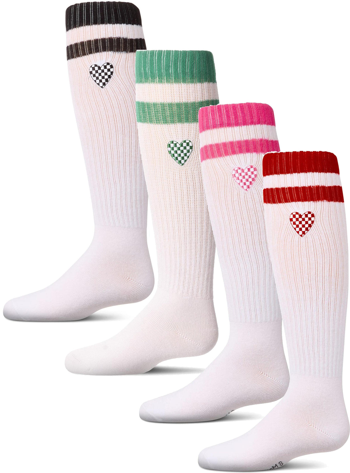 Memoi Girls Checkered Heart Knee Socks - MKF-7176