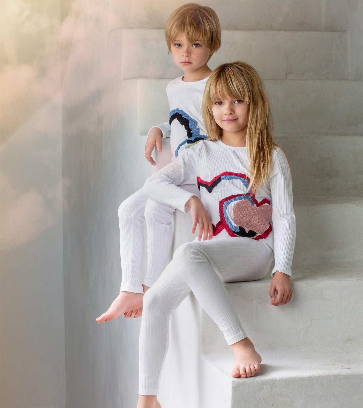 Noggi Boys Girls Ribbed Cotton Geometric Pajamas - 221013