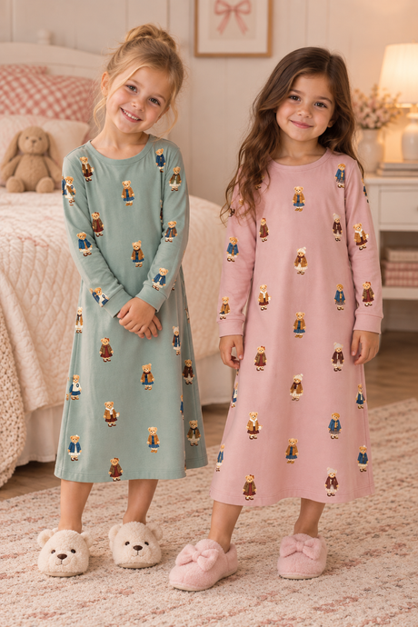 Crew Lounge Girls Bear Print Cotton Nightgown - SG3222