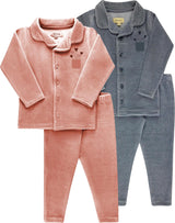 Ely's & Co Boys Girls Stripe Grandpa Velour Pajamas - AW26-0032-0034