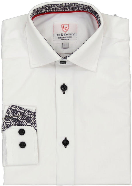 Leo & Zachary Boys Long Sleeve Dress Shirt with Contrast - Spring 2024 - P5526/P5527/P5528/P5529/P5532