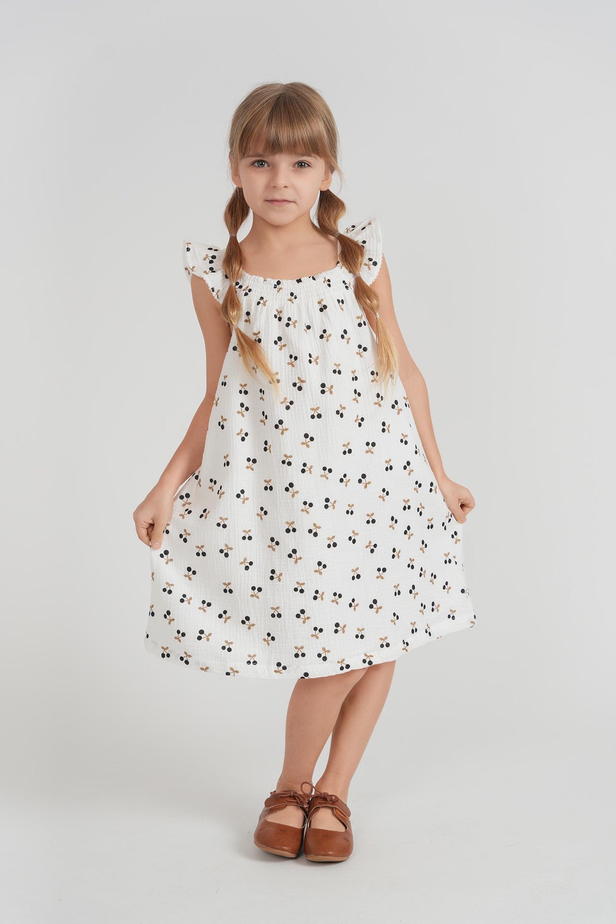 Little Fragile Girls Crinkle Woven Cherry Print Jumper - SB6CP7367J