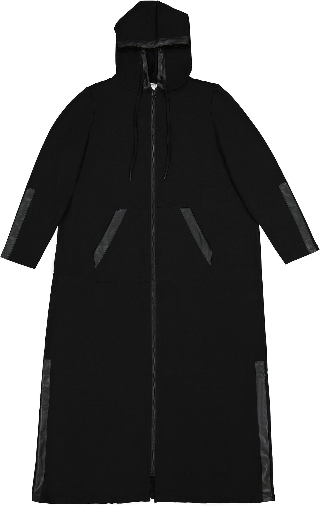 Memoi Womens Full Zip Hooded Robe with Vegan Leather Trim - CRX09981