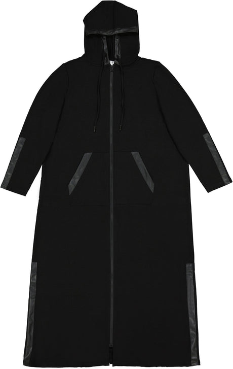Memoi Womens Full Zip Hooded Robe with Vegan Leather Trim - CRX09981