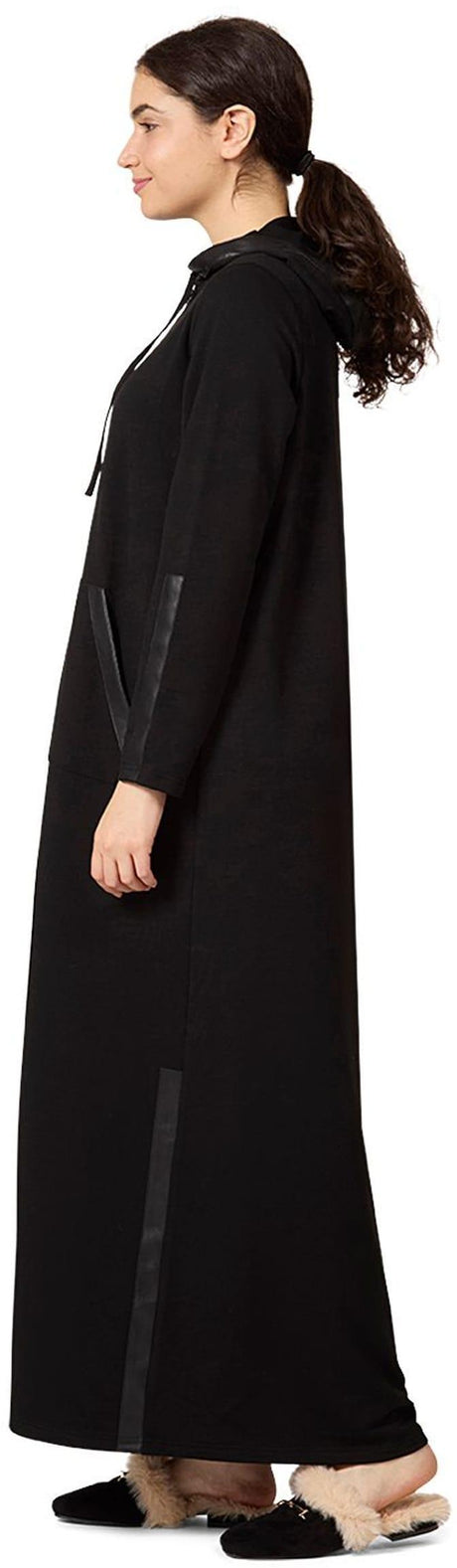 Memoi Womens Full Zip Hooded Robe with Vegan Leather Trim - CRX09981