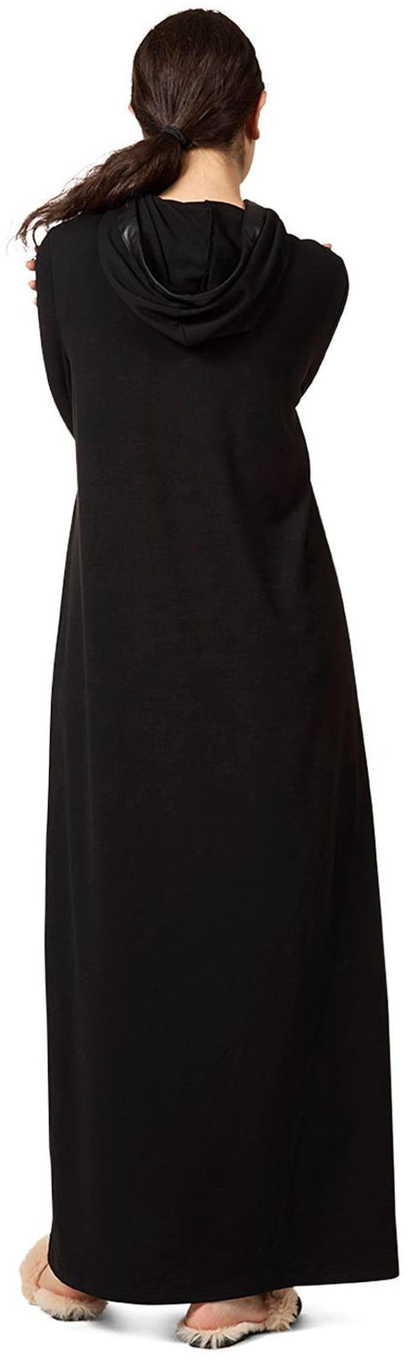 Memoi Womens Full Zip Hooded Robe with Vegan Leather Trim - CRX09981