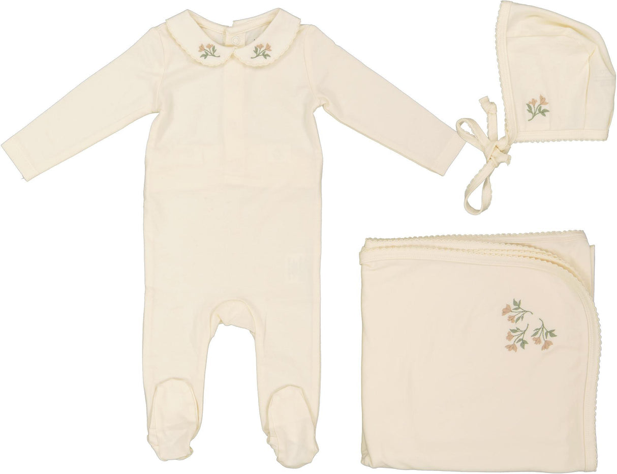 Ely's & Co Girls Embroidered Collar Cotton Stretchie, Bonnet, Blanket Gift Box Set - AW23-0037-GBG