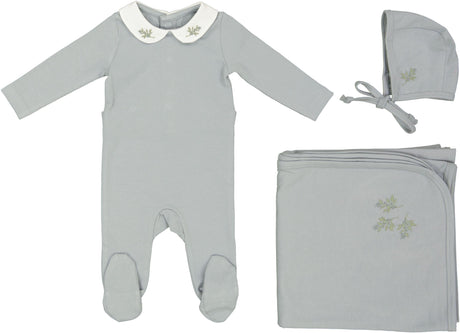 Ely's & Co Boys Embroidered Collar Cotton Stretchie, Bonnet, Blanket Gift Box Set - AW23-0035-GBG