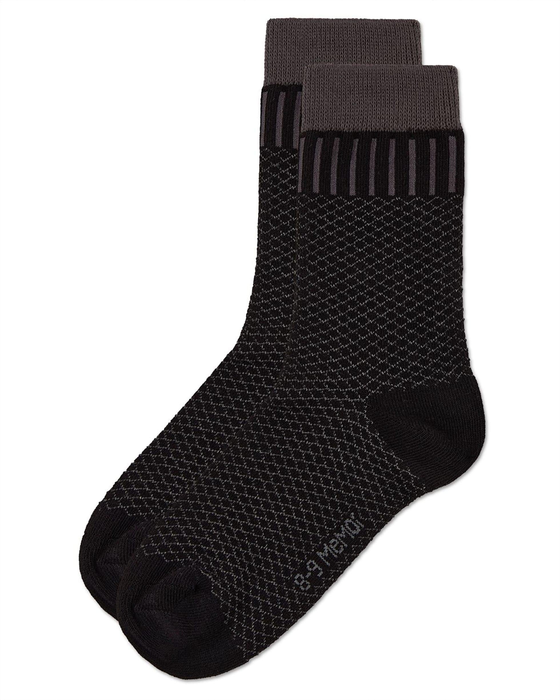Memoi Boys Geometric-Pattern Cotton-Rich Crew Sock Black 7-8 Memoi Boys Geometric-Pattern Cotton-Rich Crew Sock Black 7-8