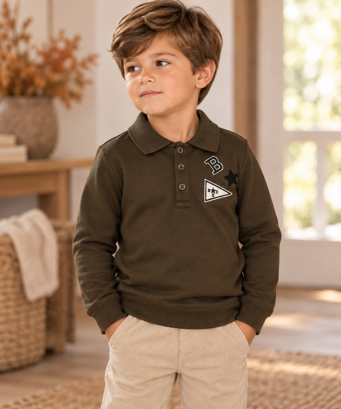 Kiddo Boys Patch Long Sleeve Polo Shirt - TW26006P