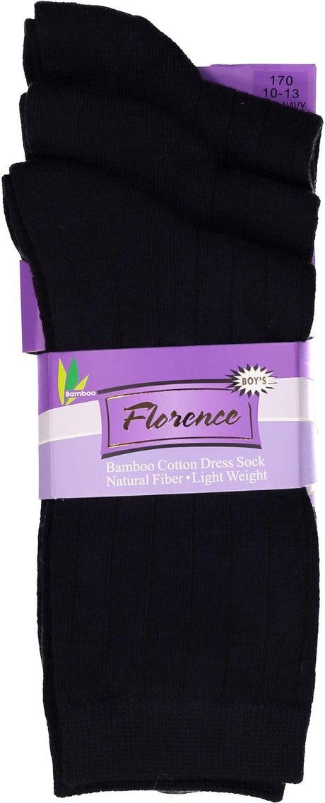 Florence Boys Bamboo Crew Rib Dress Socks 3 Pack - 170
