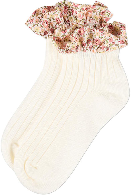 Memoi Girls Floral Lace Trim Ankle Socks - MKF-6114