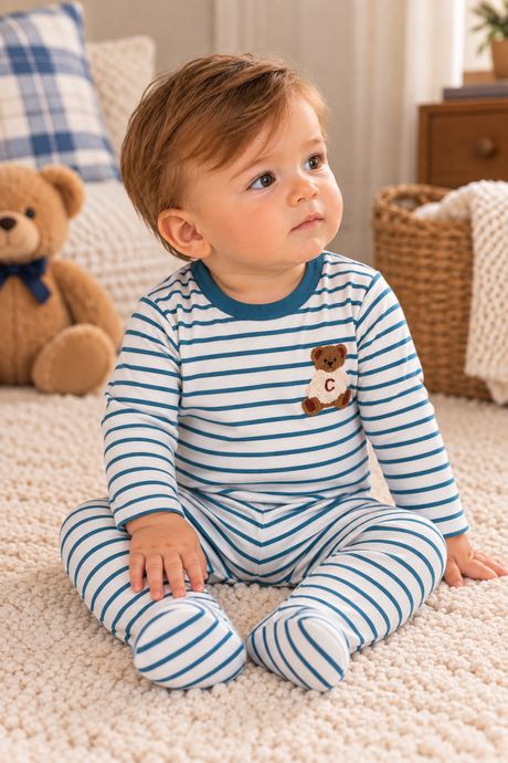 Crew Lounge Baby Boys Girls Striped Bear Velour Footie - SG3209