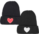 Dacee Girls Ribbed Knit Leather Heart Hat - HT20