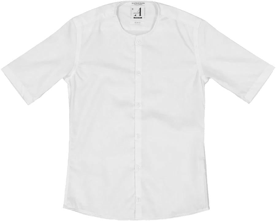 Alviso Boys White Short Sleeve Slim Fit Dress Shirt with No Collar