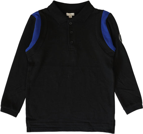 Lil Legs Wardrobe Staple Collection Boys Striped Accent Long Sleeve Polo Shirt - SAP