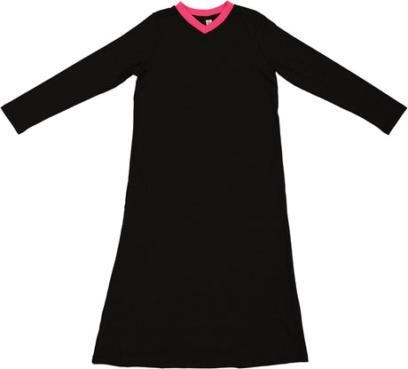 Purple Panda Girls Cotton V Neck Nightgown - Contrast