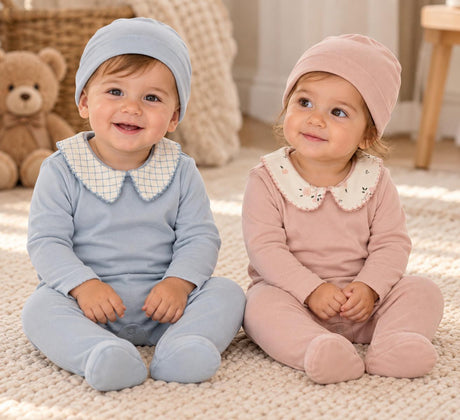 Pouf Baby Boys Girls Printed Collar Cotton Footie & Beanie Set