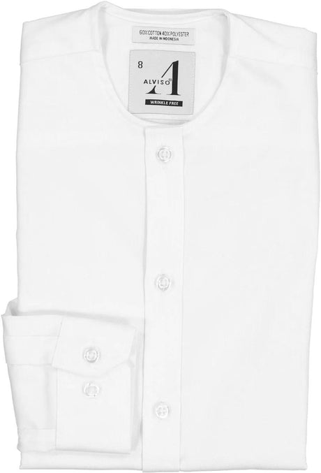 Alviso Boys White Long Sleeve Slim Fit Dress Shirt with No Collar and Placket- T601-BPBSN