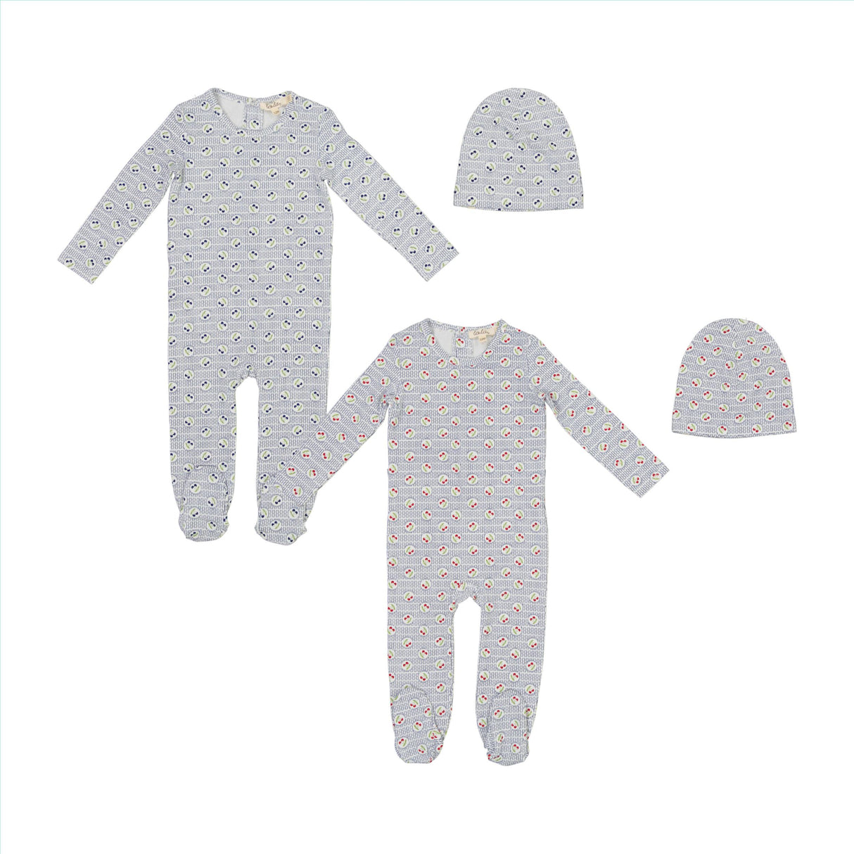 Lola Baby Boys Girls Cherry Print Cotton Footie & Beanie Set - SB6CP7318