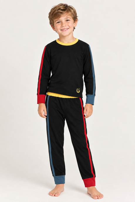 Purple Panda Boys Girls Colorblock Cotton Pajamas - PJ-BX-261407