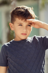 Charlotte & George Boys Diamond Pattern Short Sleeve Sweater - SB6CP7321