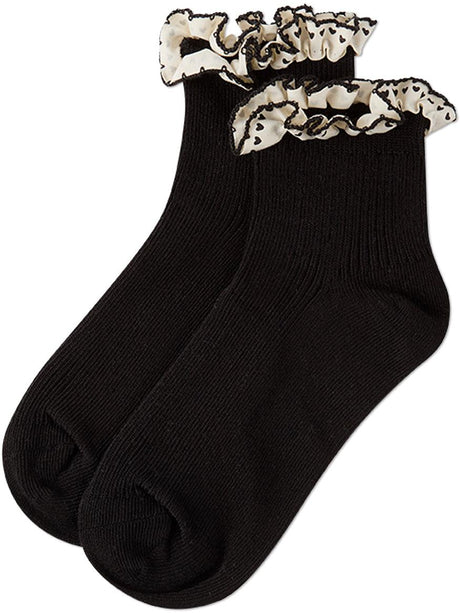 Memoi Girls Heart Lace Trim Ankle Socks - MKF-6117