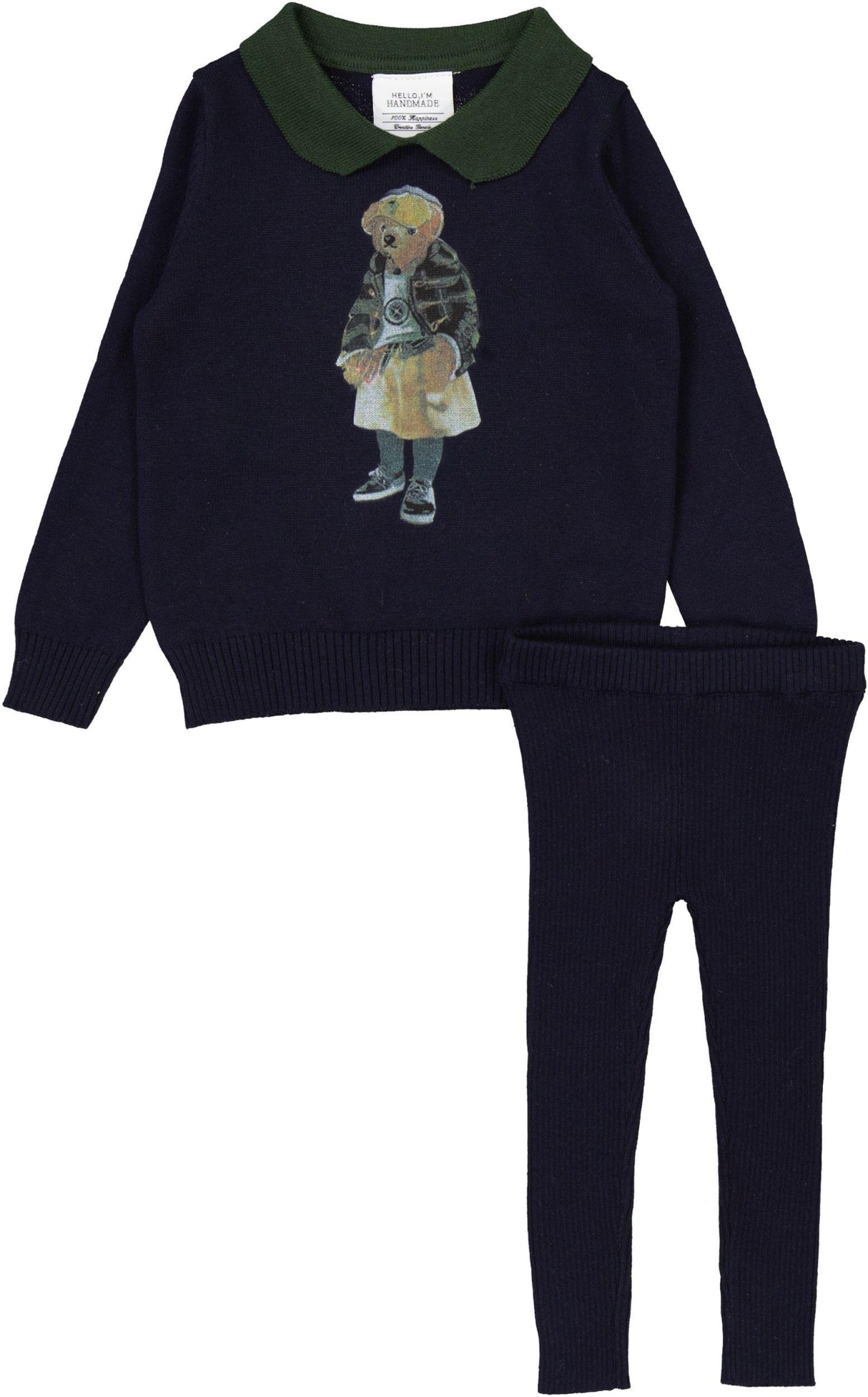Creative Genius Baby Girls Bear Knit Outfit - C-30097