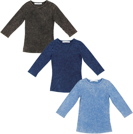 Cabana Girls Teens Mineral Wash 3/4 Sleeve T-shirt - C-13229