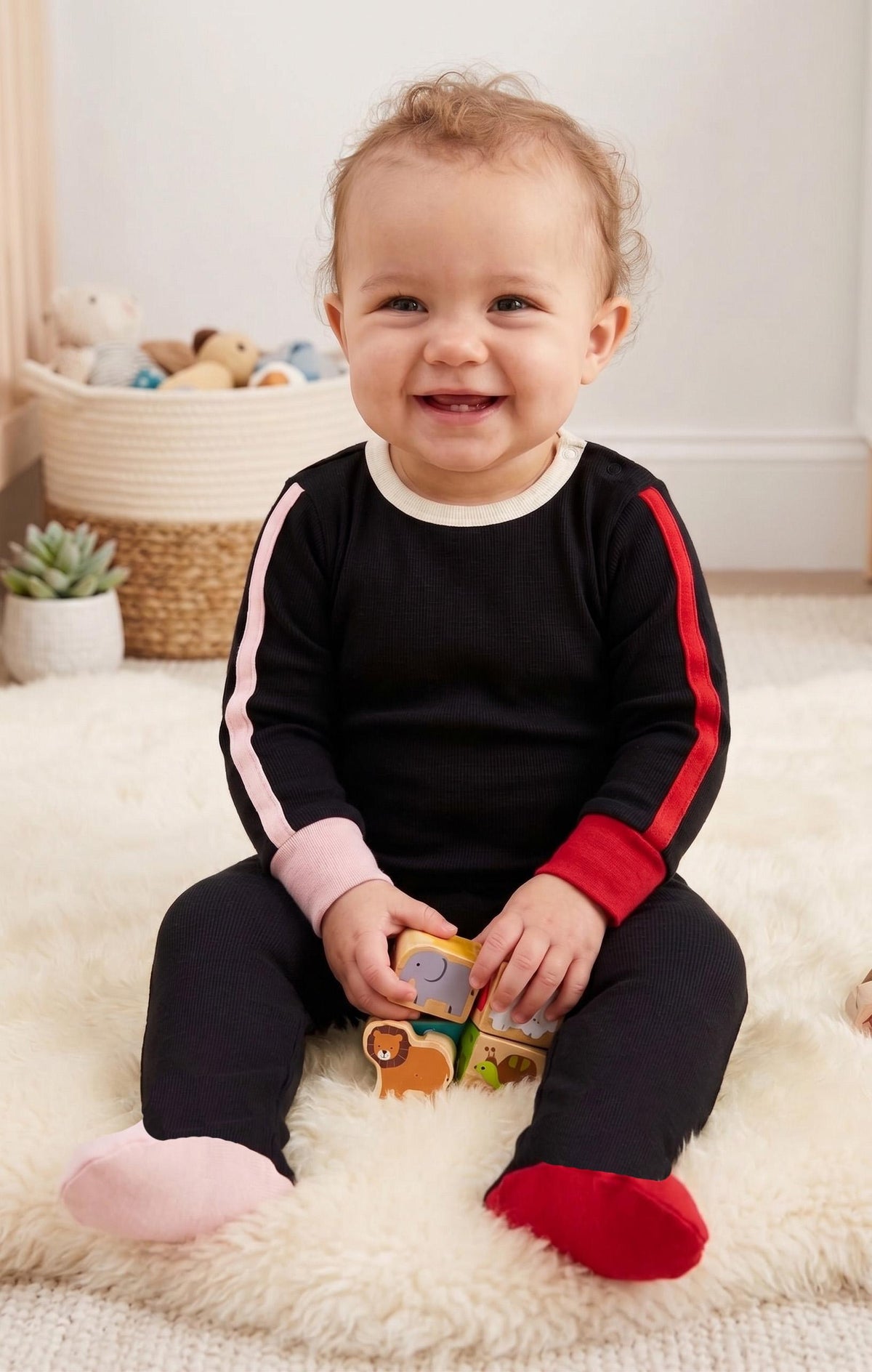 Purple Panda Baby Boys Girls Colorblock Cotton Footie - PJ-BX-261406