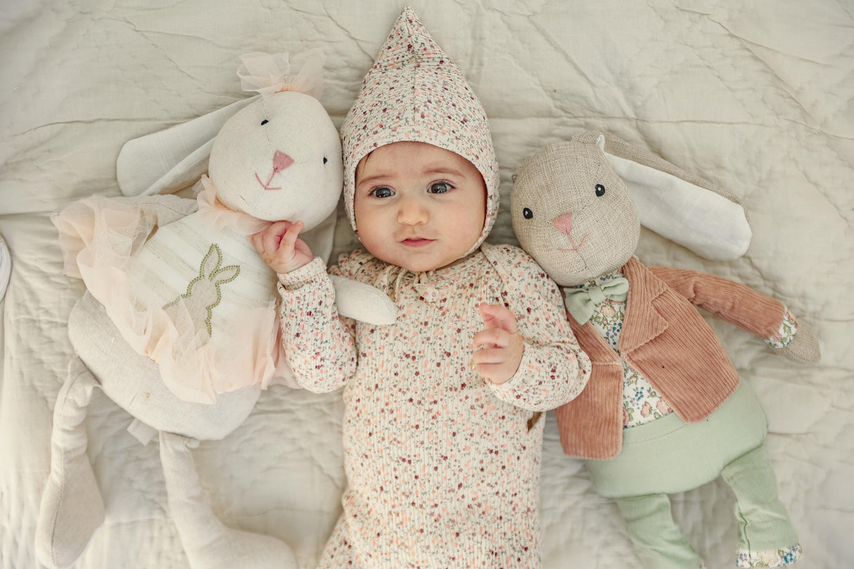 Little Fragile Baby Boys Girls Floral/Splatter Ribbed Cotton Stretchie & Bonnet Set - SB5CP7106