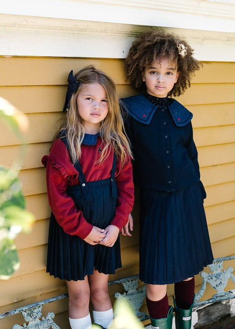 Analogie by Lil Legs Sweet Campaign Collection Girls Denim Collar Ruffle Sweatshirt - AF26S534