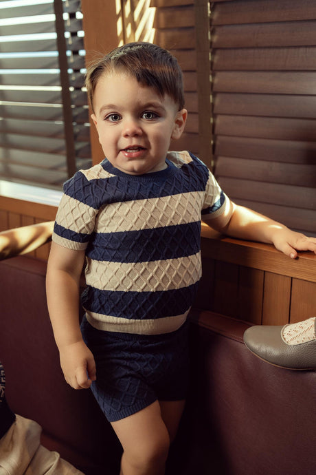 Elle & Boo Baby Boys Honeycomb Knit Outfit - SB5CP7142EB