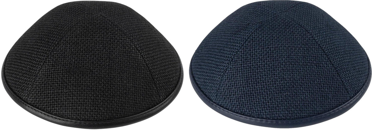 iKippah Boys Burlap Yarmulka w/ Leather Rim