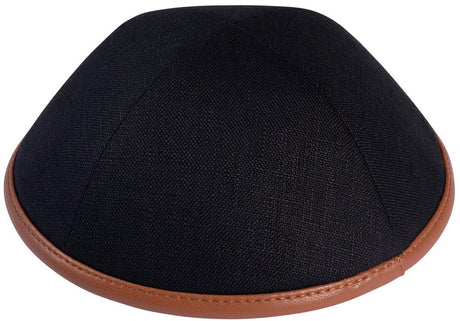 iKippah Boys Linen Yarmulka w/ Leather Rim