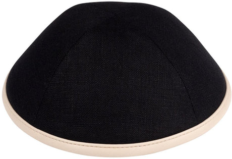 iKippah Boys Linen Yarmulka w/ Leather Rim