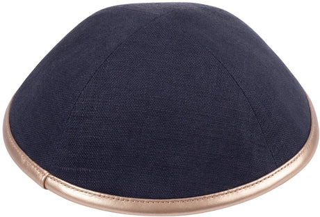 iKippah Boys Linen Yarmulka w/ Leather Rim