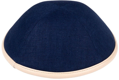 iKippah Boys Linen Yarmulka w/ Leather Rim