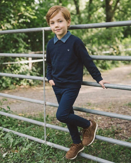 Analogie by Lil Legs Sweet Campaign Collection Boys Denim Removable Collar Sweatshirt - AF26S519