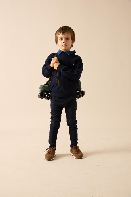 Analogie by Lil Legs Sweet Campaign Collection Boys Denim Removable Collar Sweatshirt - AF26S519
