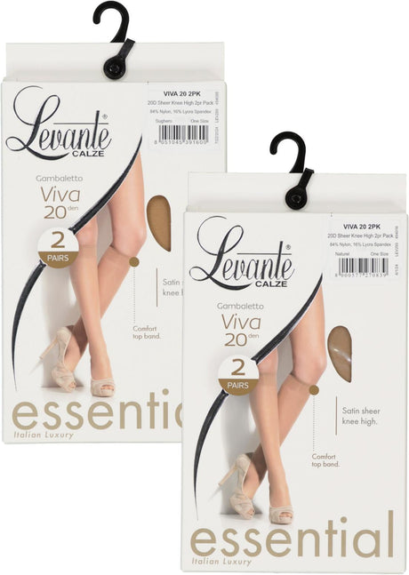 Levante Womens Viva 20 Denior Satin Sheer 2 Pack Knee High