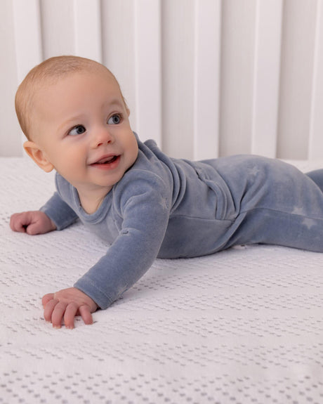 MiniMoi by Memoi Baby Boys Embossed Stars Velour Footie - IAA09611