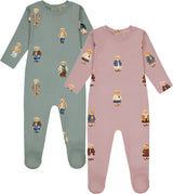 Crew Lounge Baby Boys Girls Bear Print Cotton Footie - SG3219