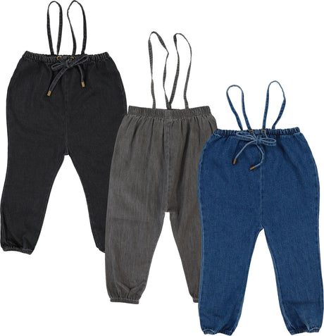 Lil Legs Basic Collection Baby Toddler Girls Denim Bow Suspender Romper - DBSR