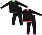 Purple Panda Boys Girls V Neck Cotton Pajamas - Contrast