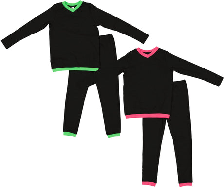 Purple Panda Boys Girls V Neck Cotton Pajamas - Contrast