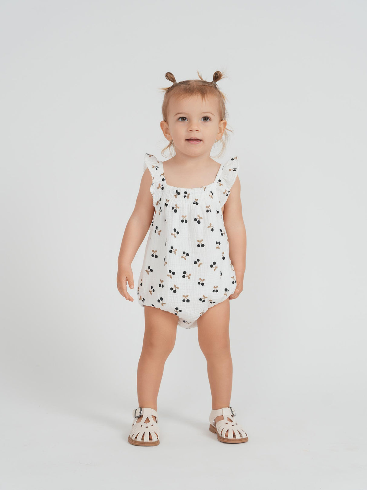 Little Fragile Baby Girls Crinkle Woven Cherry Print Bubble Romper - SB6CP7367G